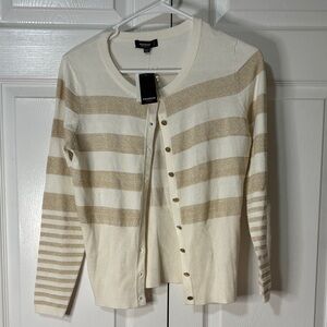 Premise Women's Cream and Gold Striped Cardigan Sz S NEW With Tags